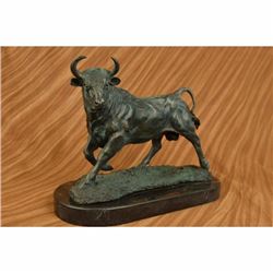 Solid Bronze Sculpture of a Bull Marble Base