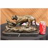 Image 2 : Signed Barye Jaguar attacks Cub Bronze Statue Figure Marble Base Sculpture DECO