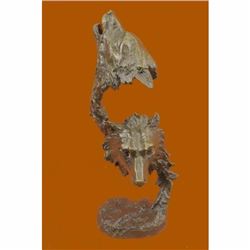 Signed Original Kanaev Two Wolves Wolf Head Head Wildlife Bust Bronze Sculpture