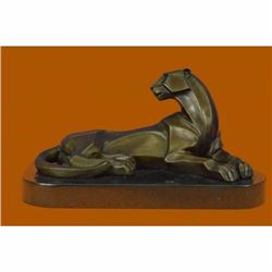Handcrafted Henry Moore Mountain Lion Bronze Sculpture Marble Base Figurine Deal