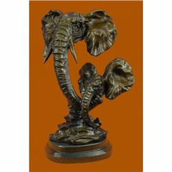 Massive Bull Elephant and Calf Bronze Sculpture Marble Base Figurine Figure Gift