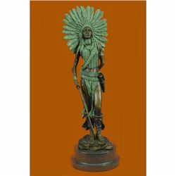 Bronze Marble Statue Indian Native American Warrior Art Nouveau Deco