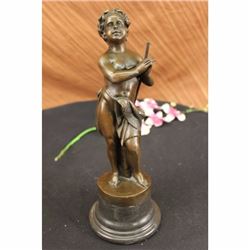 SIGN CARRIER BELLEUSE BOY PRAYING HAND BRONZE SCULPTURE NUDE