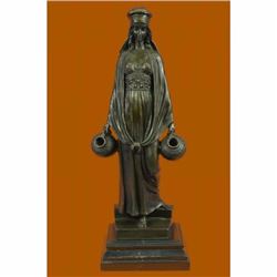 Erotic Lady Carrying Water Jugs Bronze Sculpture Hot Cast Marble Base Figurine