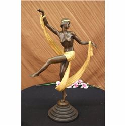 SIGN ROZET GOLD PATINA CURTAIN DANCER BRONZE SCULPTURE ART NOUVEAU DECO FIGURINE