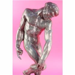 BRONZE SCULPTURE NUDE MALE RODIN FRENCH STATUE SIGNED