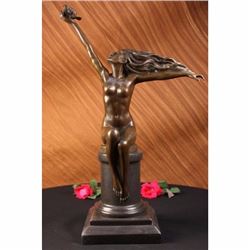 NUDE LADY FREE BIRD BRONZE MARBLE SCULPTURE FIGURINE STATUE FIGURE