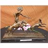 Image 1 : SIGN BOURANE LADY CHASING DOGS BRONZE SCULPTURE