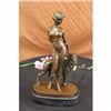 Image 1 : SIGNED ORIGINAL LORENZL ELEGANT LADY WITH POINTER DOG BRONZE SCULPTURE