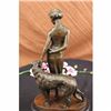 Image 5 : SIGNED ORIGINAL LORENZL ELEGANT LADY WITH POINTER DOG BRONZE SCULPTURE