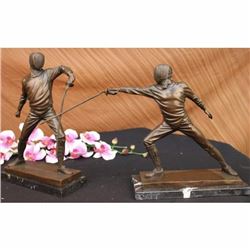 TWO FENCER FENCING BRONZE SCULPTURE FIGURINE FIGURE ART DECO