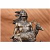 Image 5 : Signed Moreau Native American Indian With Deer Bronze Sculpture Statue