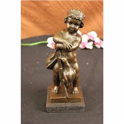Czech Vaclav Novak Children W/ Gun Bronze Sculpture Statue Figurine Art