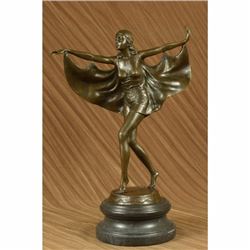 Signed Otto Poertzel Bat Dancer Bronze Sculpture Art Deco Nouveau Marble Figure
