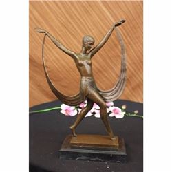 SIGNED ART DECO NUDE GIRL DANCER FAYRAL BRONZE STATUE MARBLE BASE FIGURINE LRG