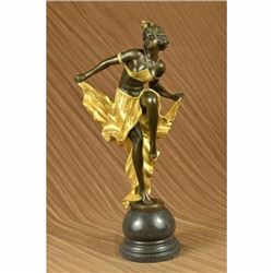 SIGNED GOLD PATINA ART DECO BRONZE SCULPTURE BY A. GORY NOUVEAU MARBLE FIGURINE