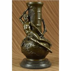 NUDE MAN BY MOREAU BRONZE VASE SCULPTURE FIGURINE