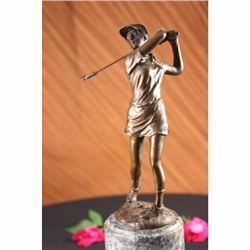 Bronze Statue Vintage Golfer Golf Female Golfing Trophy Sculpture Figurine