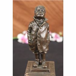 Vintage Signed Bronze Figure of Boy Sculpture