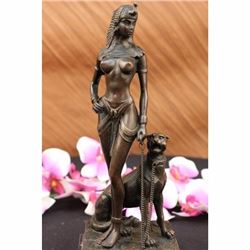 Signed Original Cesaro Egyptian Queen W/Guard Dog Sculpture Statue