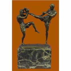 Signed Original Milo Kick Boxer Boxers Bronze Sculpture Marble Base Figurine Art