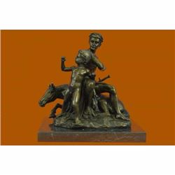 Signed French Artist Barye Roman Gladiator Sitting on Horse Bronze Sculpture