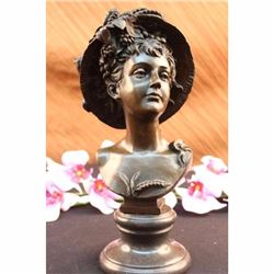 RARE BUST ART NOUVEAU DECO BRONZE WASH SPELTER METAL MARBLE SCULPTURE