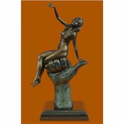 Abstract Modern Art Nude Female Sitting on Hand Bronze Sculpture Figure Figurine