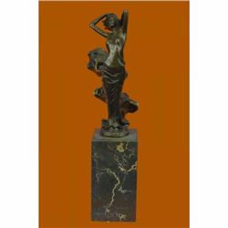 Signed Original J.Erte Sexy Woman with Flair Bronze Sculpture Marble Base Figure