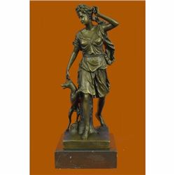 Antoine Coysevox Diana the huntress W/ Her Faithful Dog Bronze Sculpture Statue
