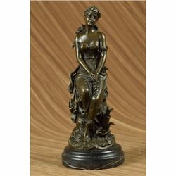 Hyppolyte Moreau Sexy Maiden Captive Bronze Sculpture Marble Base Statue Figure