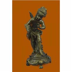 Hand Made Fairy Playing with a Bird Statue, 100% Bronze statues figurine Figure