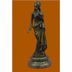 Signed Carrier Exquisite Maiden Bronze Sculpture Marble Base Figurine Home Decor