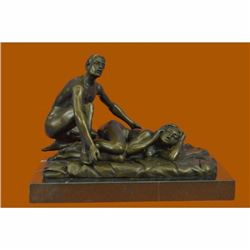 2 pcs Original Signed Patoue a Couple Having Sex Bronze Sculpture Marble Statue