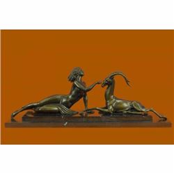 Art Deco Nude Female with Goat Bronze Sculpture Lost Wax Method Figurine Figure
