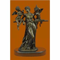 Signed Original Cegazo Depicts of Woman and 2 Cherub Bronze Sculpture Statue Art