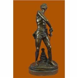 Gilt Bronze Sculpture Warrior with Sword by Adrien Gaudez Marble Figurine Figure