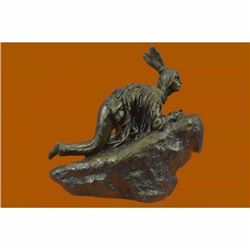 Indian Eyes Behind Rock Collectible Solid Bronze Sculpture Statue By Carl Kauba