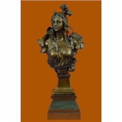 Anton Nelson French Woman Bronze Sculpture Marble Base Figurine Figure Hotcast