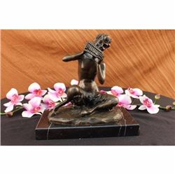 Original Signed Satyr Plays a Flute Pipe Statue Figurine