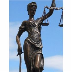 BRONZE BLIND JUSTICE LAW MARBLE STATUE LADY SCALE