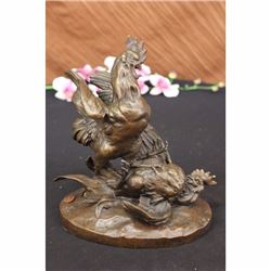 SIGNED FIGHTING COCK BRONZE SCULPTURE