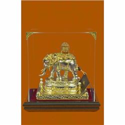 24K Gold Plated Bronze African Elephant Bronze Sculpture W/ Sapphire Ruby Figure