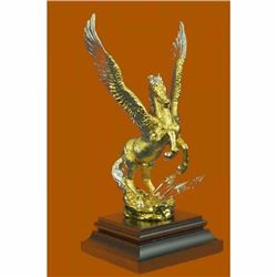 Art Deco 24K Gold and Silver Plated Pegasus Bronze Sculpture Statue Figurine LRG