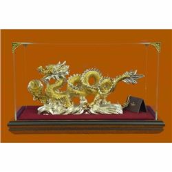 Hot Cast 100% Real Bronze Chinese Dragon Sign of Good Luck 24K Gold Plated Decor