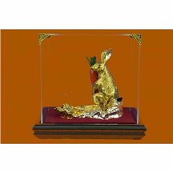 24K Gold Plated Real Bronze Easter Bunny Hot Cast Museum Quality Figurine Figure