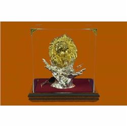 24K Gold and Silver Plated Real Bronze Lion Head Bust Sculpture Figurine Figure