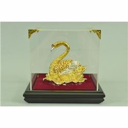 Art Deco Swan with Rubies 24K Gold Plated Sculpture Home Office Decor