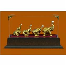 Collectible Bronze Statue *DEAL* African Elephants 24K Gold Plated Display Box