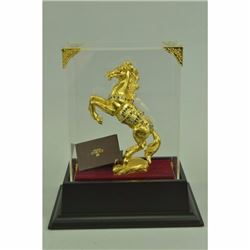 Art Deco Rearing 24K Gold Plated Horse With Gem Stone Glass Display Figurine